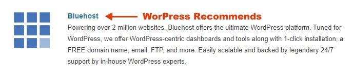 WordPress Recommends Bluehost